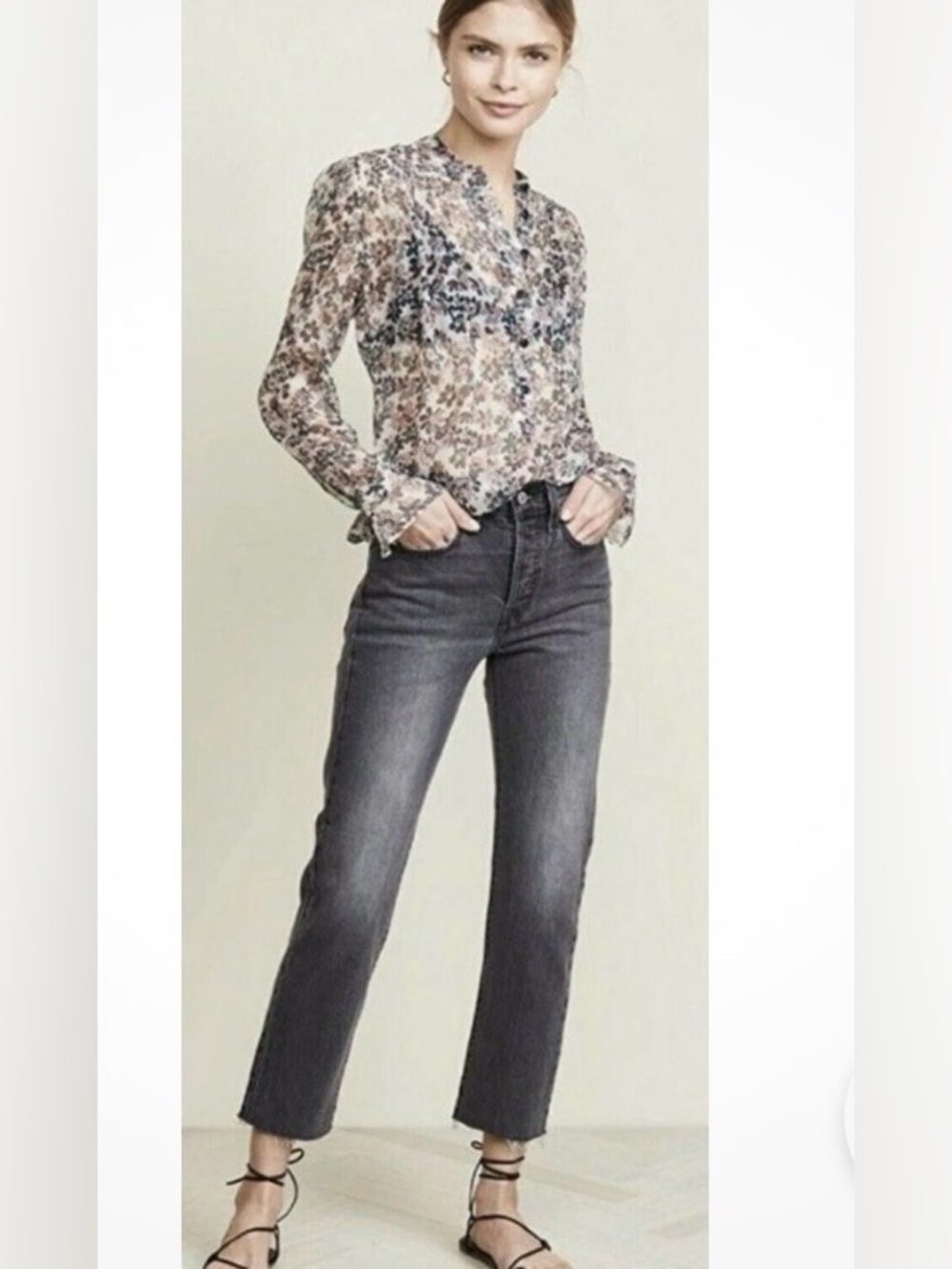 rag & bone Women's Silk Blouse Sheer Floral Print Long Sleeve Size S
